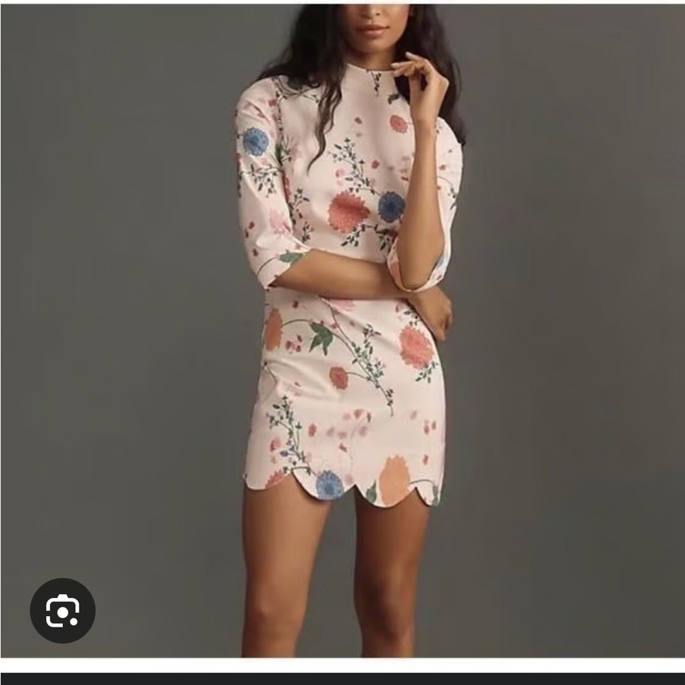 Maeve Mock-Neck floral pink Stretch Shift Mini Dress 4